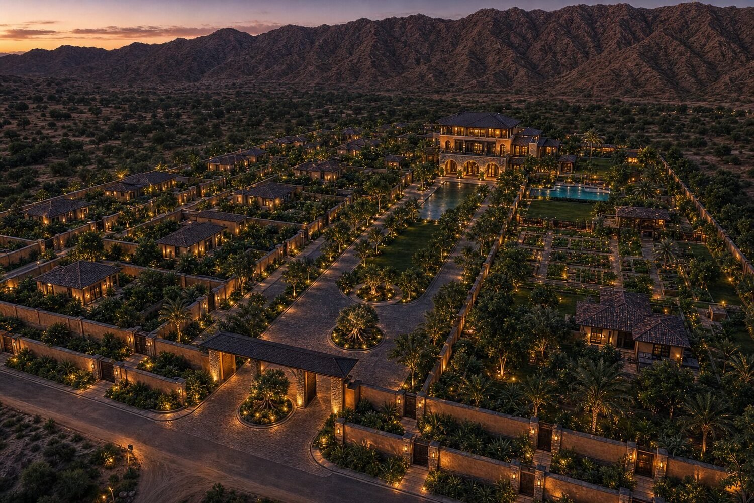 Aravali County estate land at golden hour